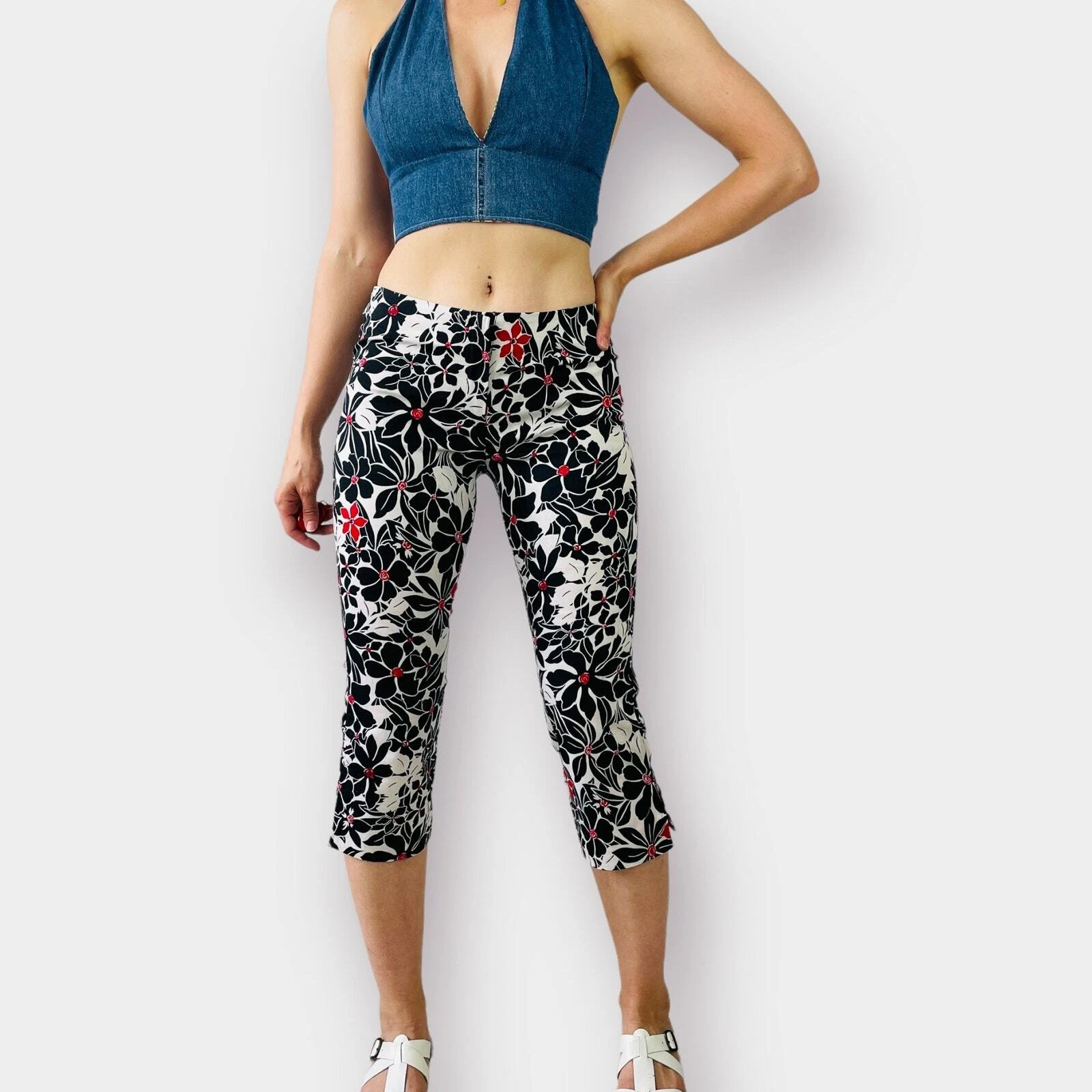 Y2K Star C.C.C. Floral Capri Pants