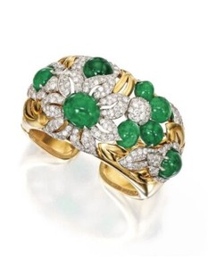 Authentic Syn Emerald Cuff Bracelet for Womend 18k Gold Plated Handmade Red Carpet Jewelry
