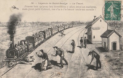 Postcard caricature/caricature, Légende de Saint-Saulge-Le Tacot 1911