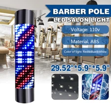 Barber Pole LED Light 3 Color Stripes Rotating Hair Salon Shop Sign w/ Handwheel