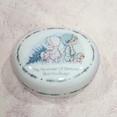 Vintage Enesco 1986 Precious Moments Oval Christmas Covered Trinket ...