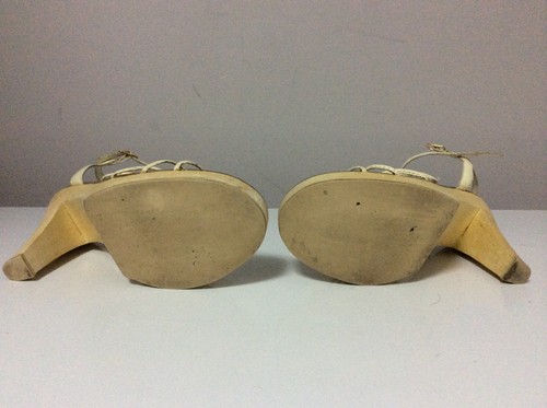 bebe Ivory Leather Strappy Platform Sandal Heels Size 7.5 - Picture 9 of 9