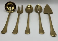 5 Piece Stainless Steel Gold Plated Serving Set UNBRANDED. Nice Condition