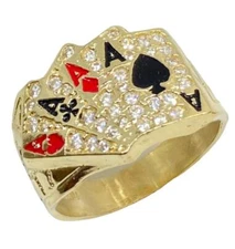 20 MM WIDE 4 ACES POKER CARDS HIP HOP STYLE RING 10K YELLOW GOLD SG4540
