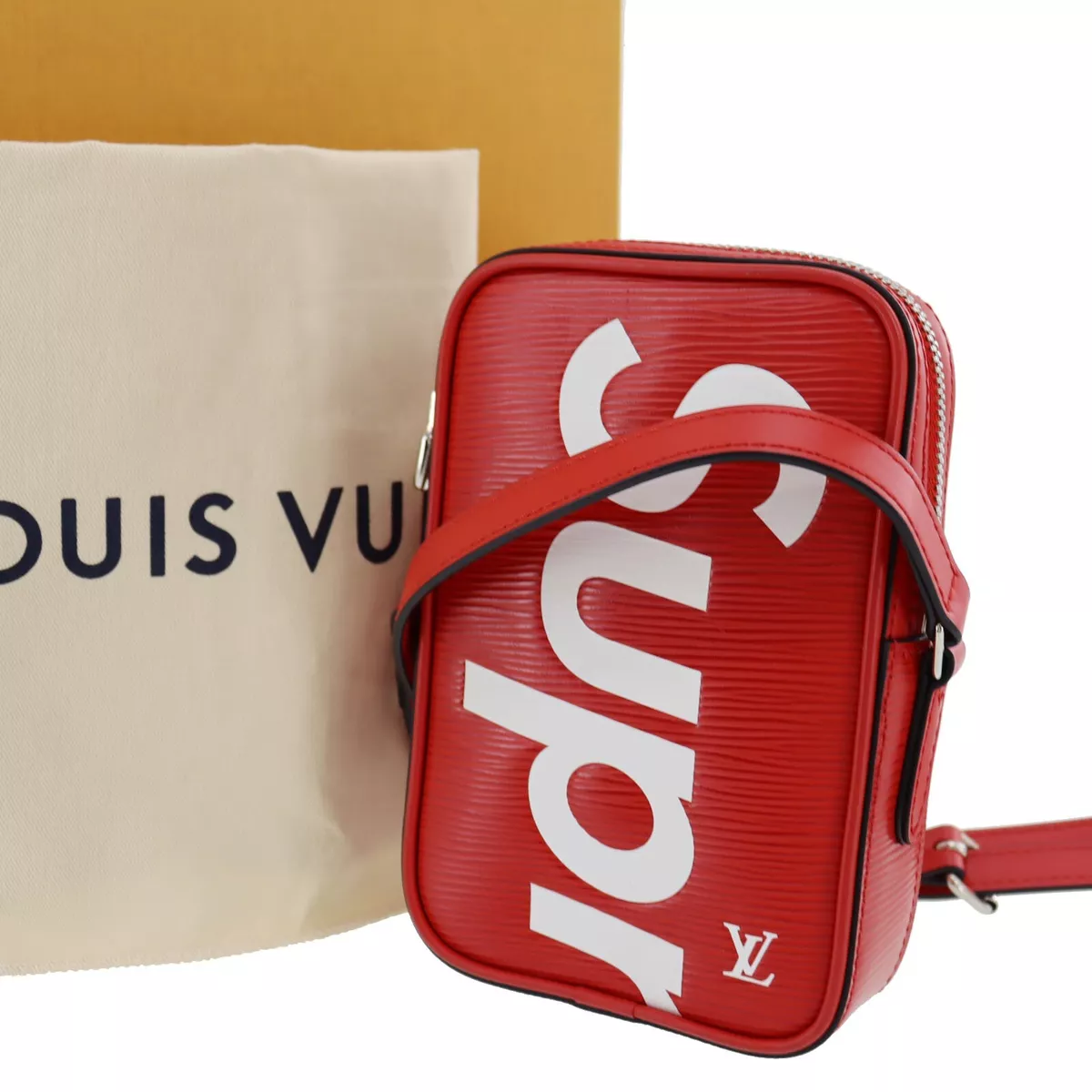 Louis Vuitton, Bags, Authentic Louis Vuitton Supreme Red Duffle Bag