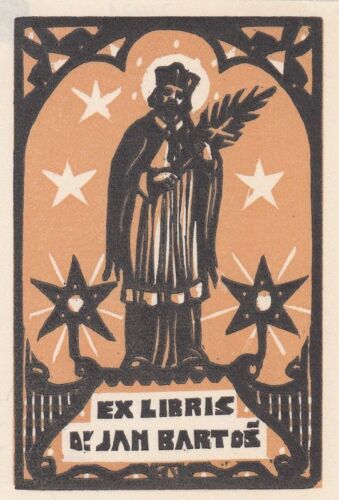 Exlibris Bookplate Holzschnitt Karel Nemec 1879-1960 Heiligen-Statue Sterne - Afbeelding 1 van 1
