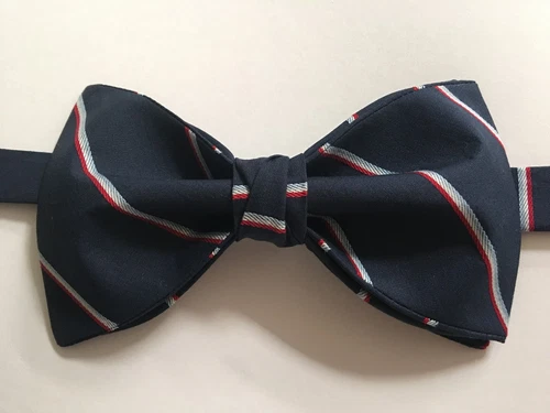 NEW Handmade Custom Bow tie Navy/Red/White Striped Pre Tied Adjustable