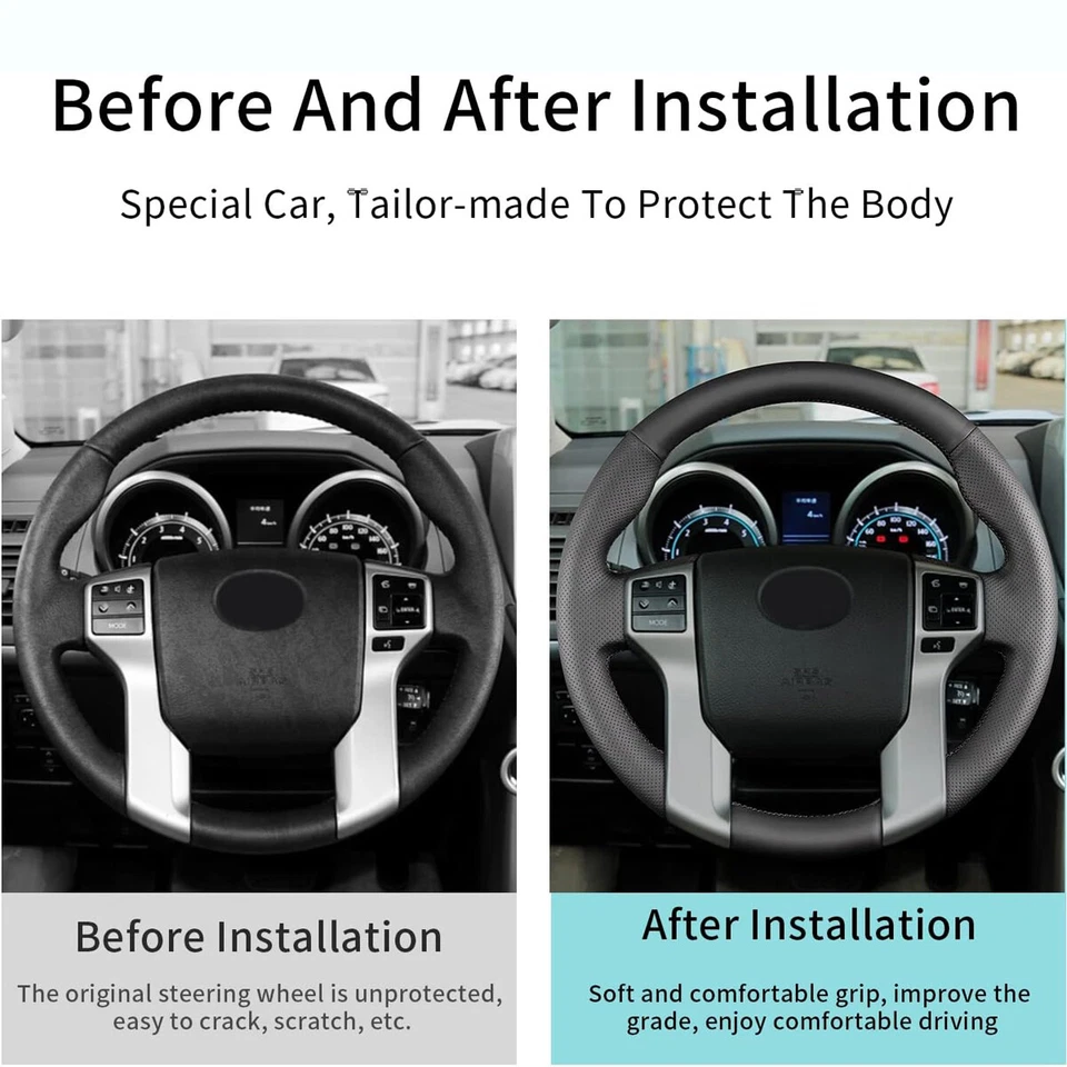 For Toyota Tacoma Tundra 12-21 Steering Wheel Cover Hand-Stitching Leather Wrap - Image 4 of 4