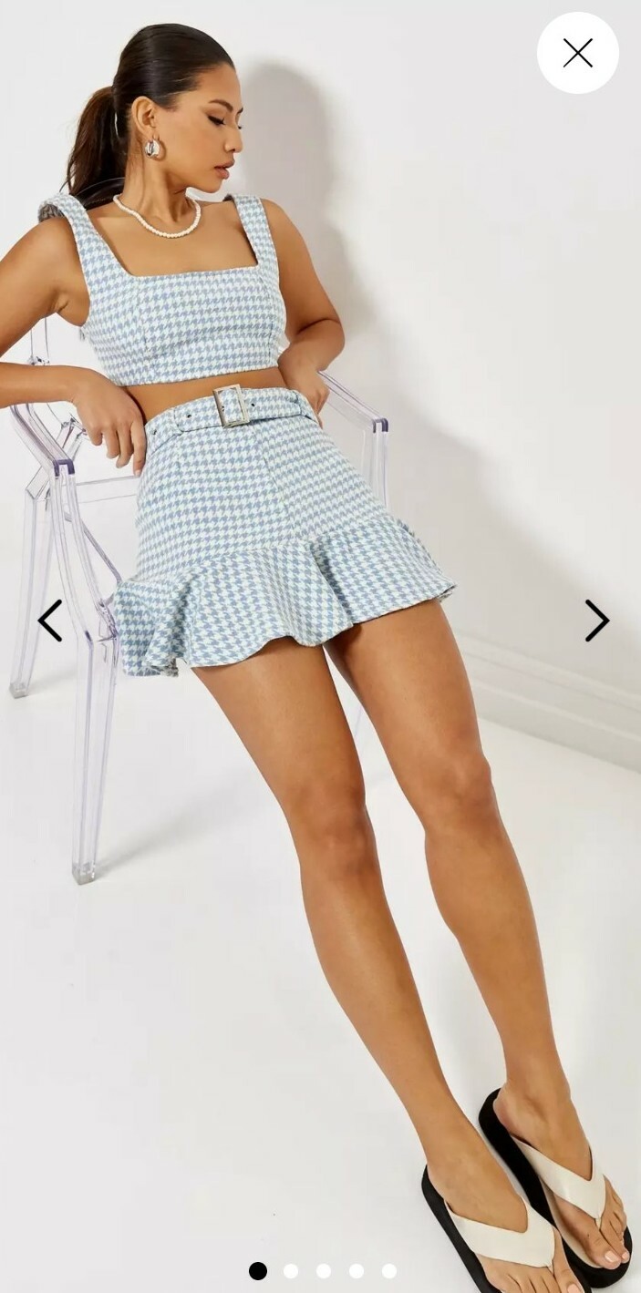 petite light blue houndstooth co ord mini skirt | eBay