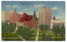 New Haven CT View Across The Green Linen Postcard ~ Connecticut
