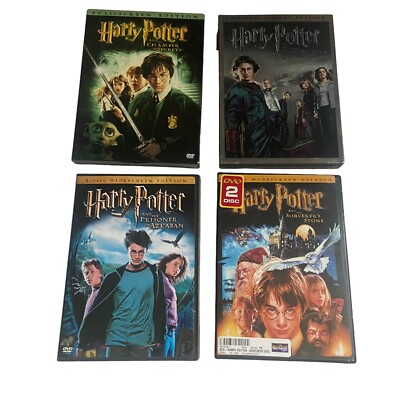 Lot Of 4 Harry Potter DVDs Movies Sorcerers Stone Azkaban Goblet Chamber 8-Discs