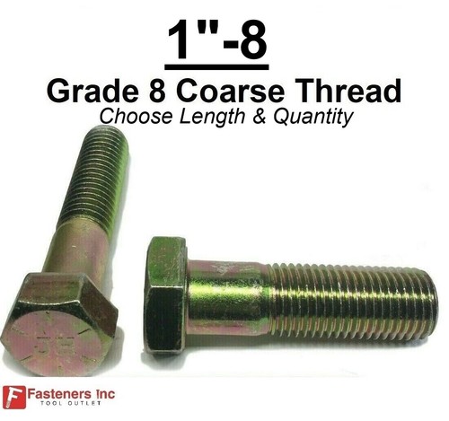 1"-8 Hex Bolt Yellow Zinc Plated Grade 8 Cap Screw Coarse Thread (All Sizes&Qtys - Picture 23 of 30