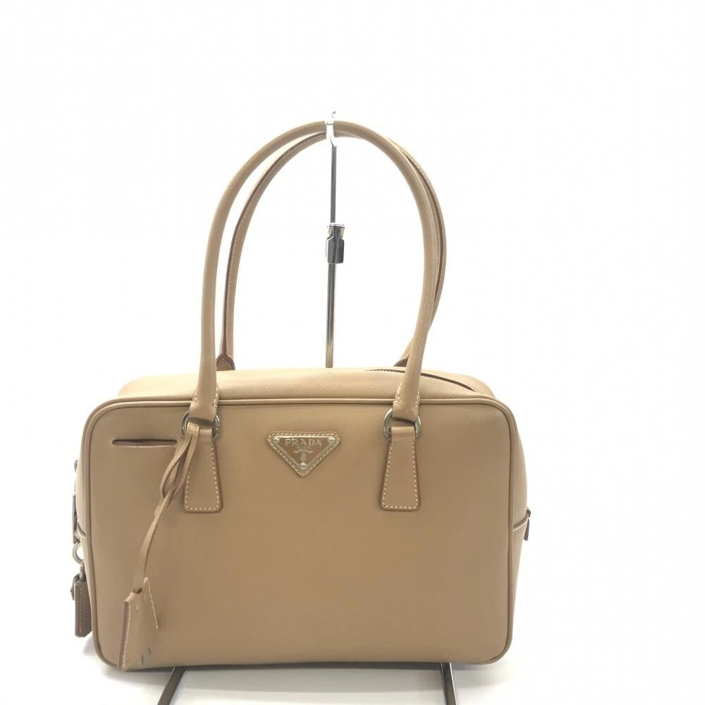 Prada Saffiano Mini Boston Bag Handbag Leather Beige Women No accessories  Used