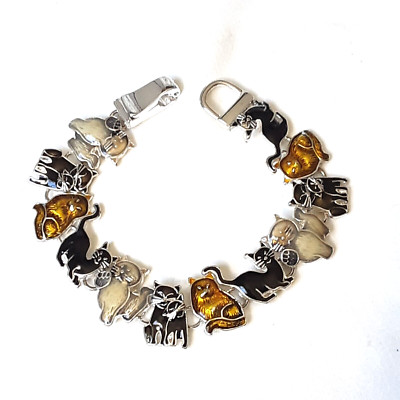 Cat Charm Bracelet Multicolor 7 5/8* long Silvertone Pre-Owned but Never Worn