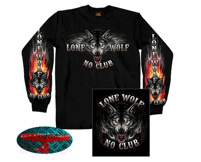 LONE WOLF NO CLUB LONGSLEEVE SHIRT BIKER Chopper Motorrad USA Free Rider Club