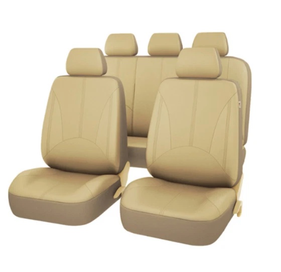 Beige Car Seat Covers Leather Full-Surround Protector Set for 5-Sits Suv Sedan — 第 2/4 张图片