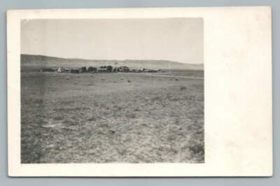 Frontier Ranch House from Distance RPPC Antique Old West Photo PC Windmill 1910s