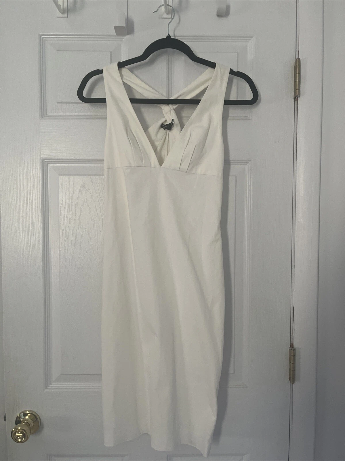 Robe midi vintage SS2005 Gucci blanche à dos croisé IT 40 taille S