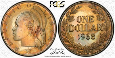 Download 1968 LIBERIA ONE DOLLAR PCGS PR64 COLOR TONED PROOF COIN IN HIGH GRADE | eBay