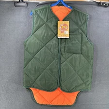 VTG Black Sheep Brand Small Reversible Quilted Puffer Vest Green Orange Pockets