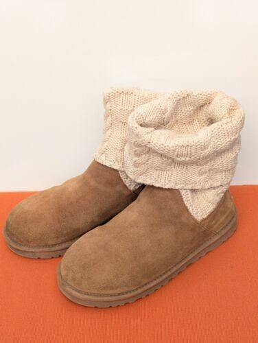 UGG KIANDRA LUXE COTTON KNIT Tan Shearling Sweater Boots No Ribbons EUC Sz 8