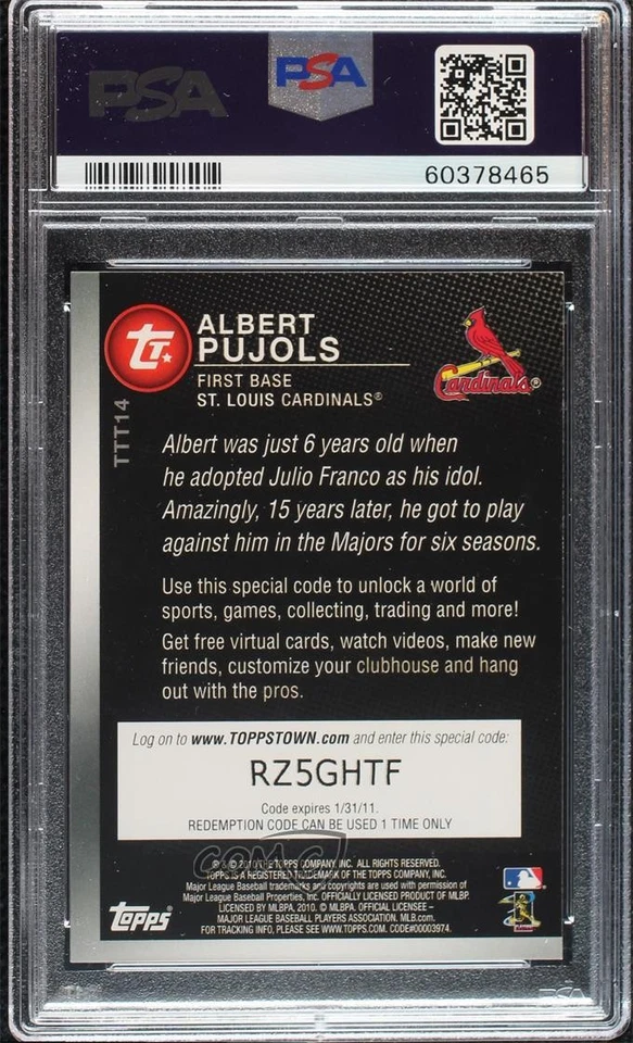 2010 Topps Ticket to Toppstown Albert Pujols #TTT14 PSA 9 MINT - Image 2 of 2