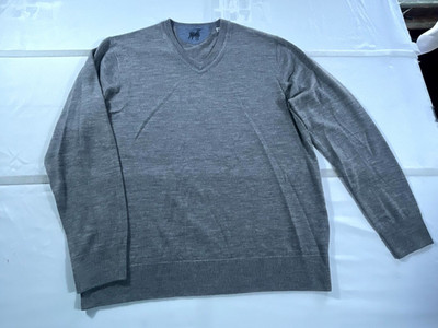 Raffi Sweater Mens Large Gray Extra Fine Merino Wool V Neck Tight Knit Ribbed
