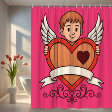 Cute Angel Heart Shower Curtain for Kids - Fun Pink Design