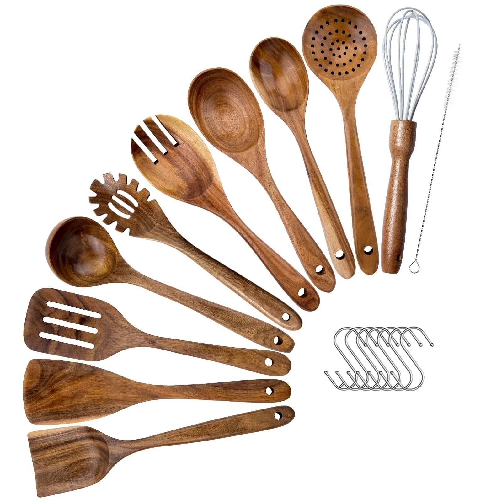 Premium Teak Wood Spoon for Cooking- 10-Piece Non-Stick Wooden Kitchen Utensi...