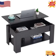 39.4" Wooden Lift Top Coffee Table w/ Hidden Compartment & Storage Shelf