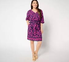 Studio Park Regular Textured Cotton Dress with Belt Berry M New