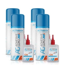 Adhesive Guru CA Glue with Activator (4X 0.9 oz-4x 3.38 fl oz) Professional C...