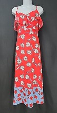 London Times Red Floral Dress Lined Draped Flutter Sleeve Women's 12 LARGE