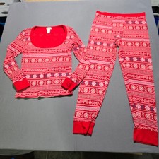 PINK Victoria's Secret Fair Isle Snowflake Rose Pajama Set top Pants Large