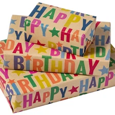Kraft Birthday Wrapping Paper Sheet - 6 Sheets Colorful Happy Birthday Design