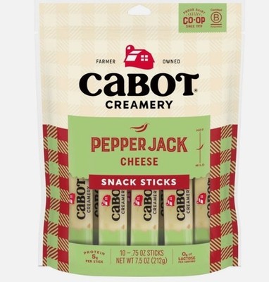 Cabot Creamery Pepper Jack Cheese Snack Sticks, 0.75 oz, 10 count (3pack)