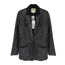 L'AGENCE Leonora Sequin Knit Blazer in Black Silver Sequin S