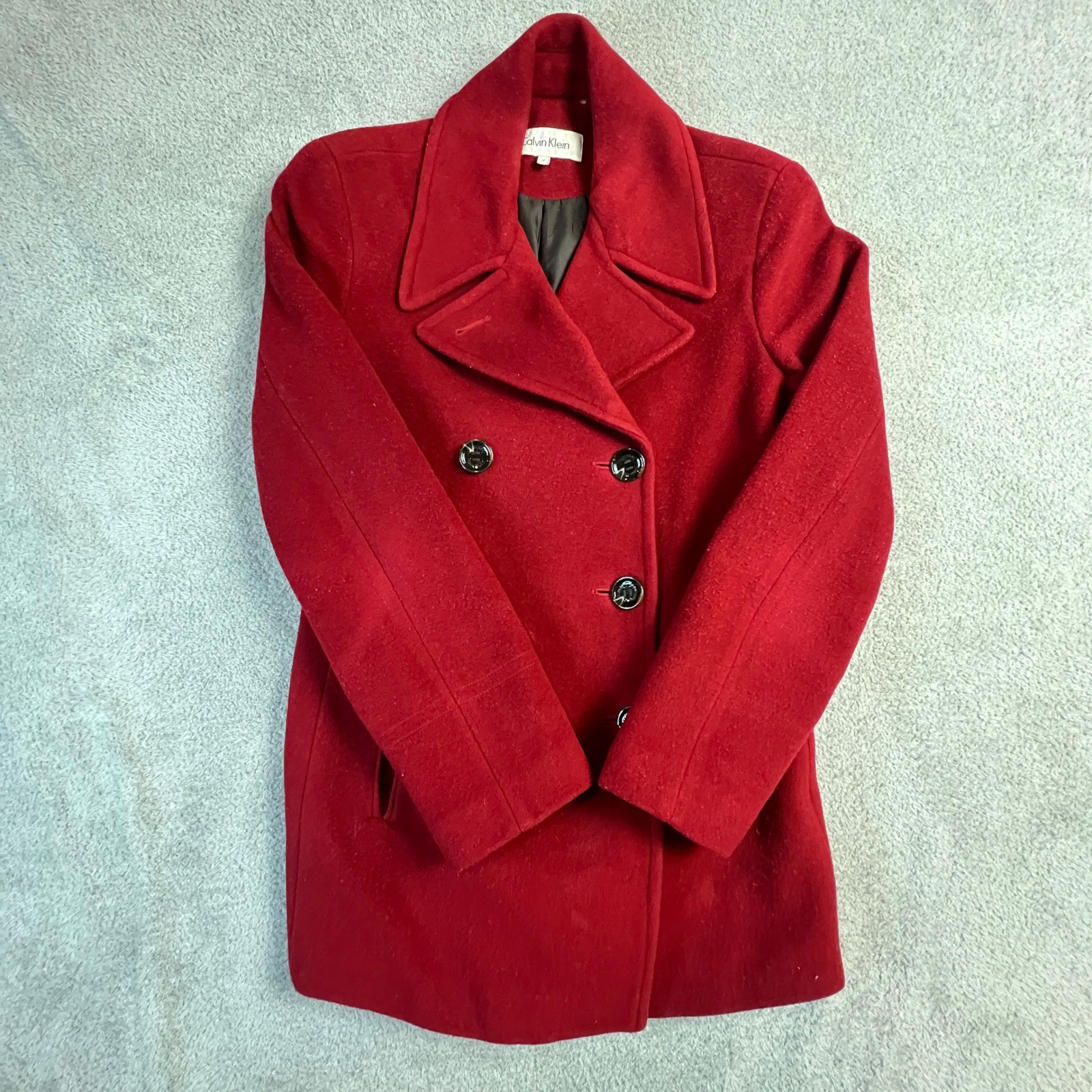 Calvin Klein Pea Coat Women's Size 4 Red Wool Cashmere Blend Double Breasted thumbnail 7