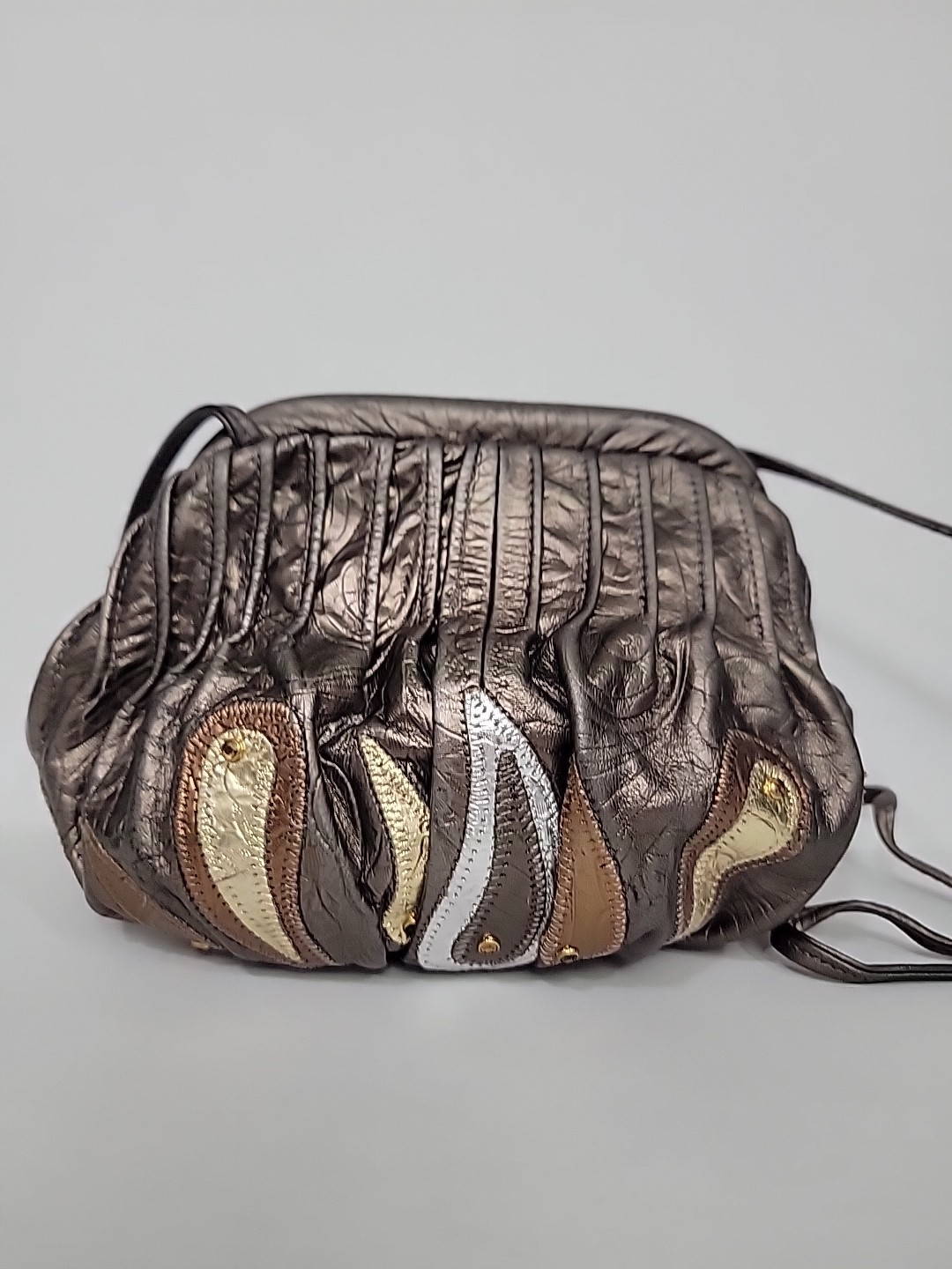 VTG 80s Metallic Leather Patchwork Crossbody Purs… - image 4