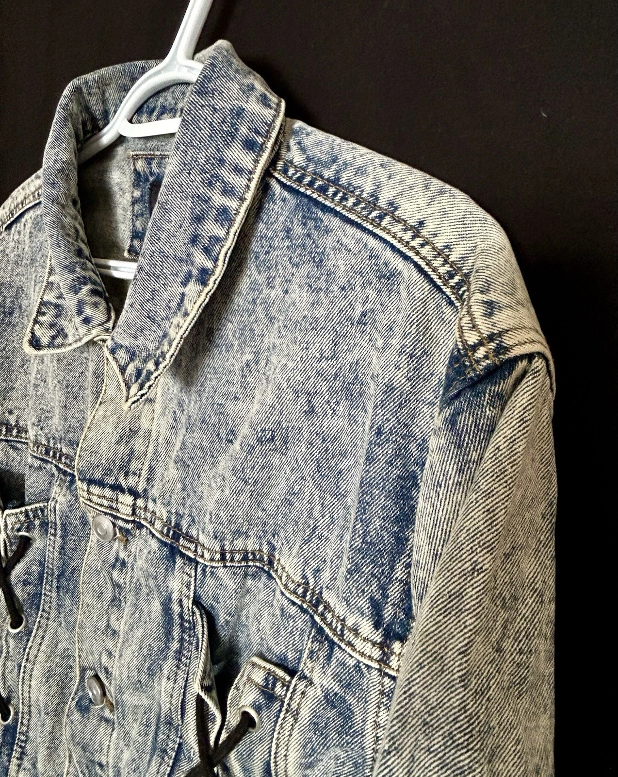 Forever 21 men’s  Blue Denim Jacket Lace-Up Sides Button Front Pockets  image 6