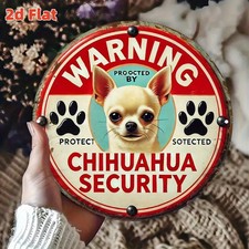 2D Flat, Chihuahua Security Warning Sign -Tin Metal Signs 8x8 Humorous Pet-Theme