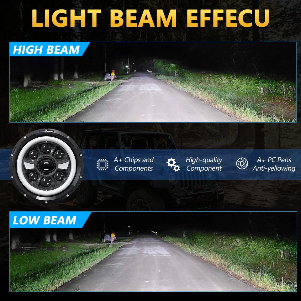 For 1953-1977 Ford F-250 7 inch LED Headlights High Low Beam Light Angel Eye Foto 3 de 4