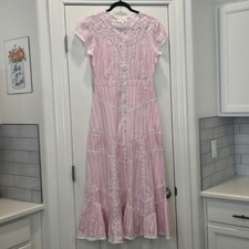 Loveshackfancy Pink Stripes Remi Cotton Maxi Dress Women's Size 4.