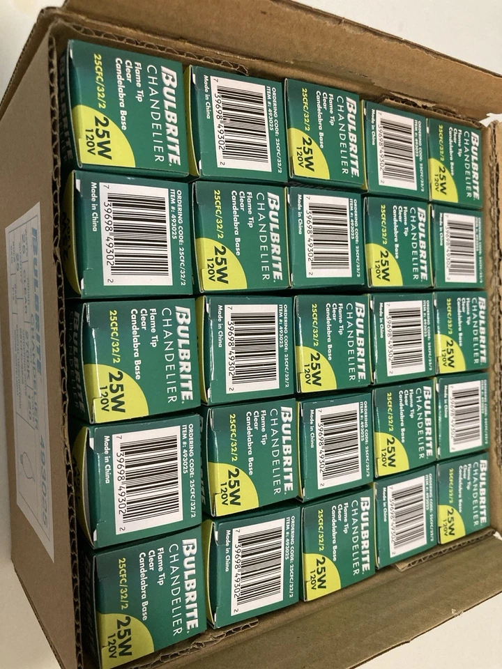 Bulbrite Chandelier Bulbs 25W 120V Flame Tip Clear Candelabra Base 25 Pack - Image 3 of 4