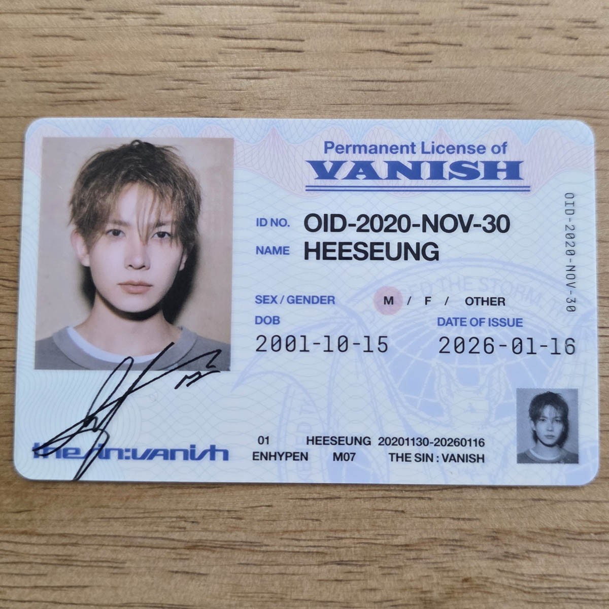 Heeseung Official ID Card Photocard Enhypen The Sin : Vanish