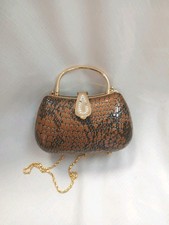 Vintage Snake Print Small Evening Bag 5" Clutch Purse With Gold Chain