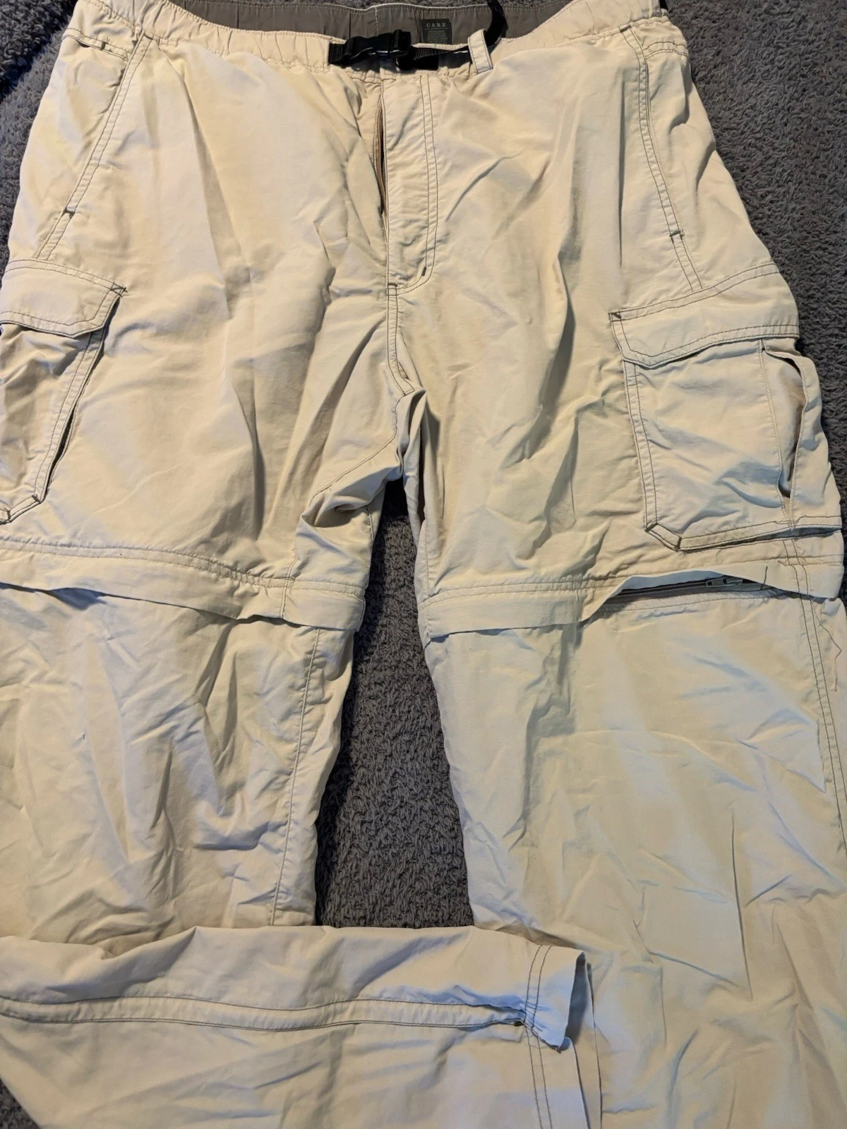 REI Convertible Pants Tan Cargo Hiking Zip Off Shorts W/Belt UPF 50 TAG XL X 34