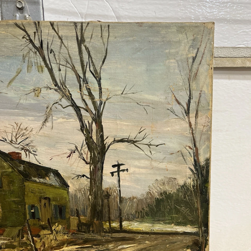 1941 WPA Regionalismo Óleo Sobre Lienzo Pintura Mischa Kallis Gran Cuello Long Island Foto 3 de 4