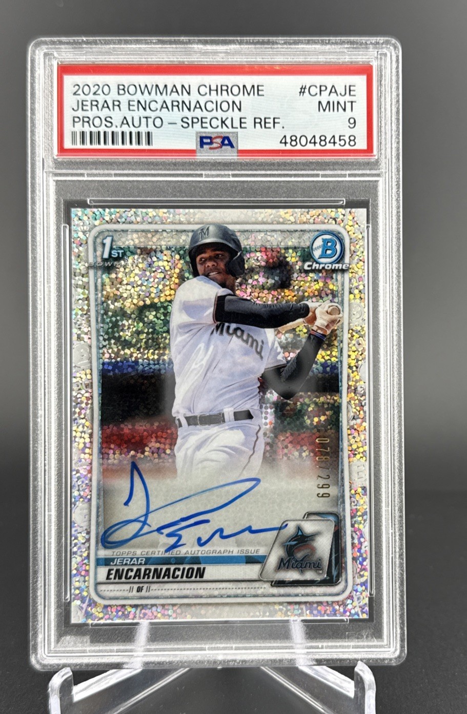 2020 Bowman Chrome Jerar Encarnacion 1st Auto Speckle Ref 78 of 299 PSA Mint 9
