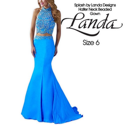 #ad Splash by Landa Designs Beaded 2 Piece Halter Gown size 6 $360.00